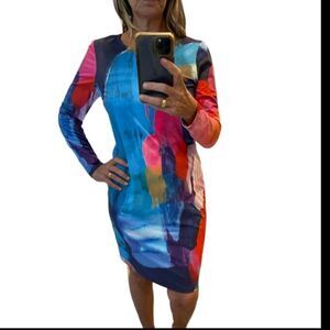 Claire Desjardins Colorful Art Abstract Long Sleeves Dress.Size S